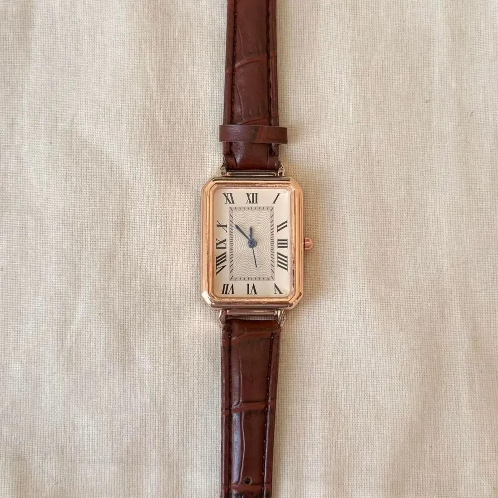 y2k style cute rectangle brown leather luxury watch